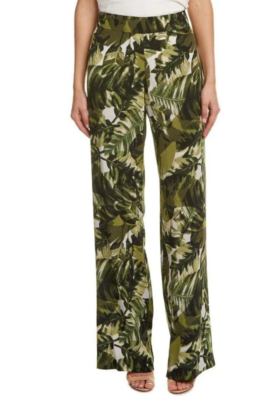 Worth New York Sienna Palm Print Wide-Leg Silk Flowy Pants | Sz 8, Green $498